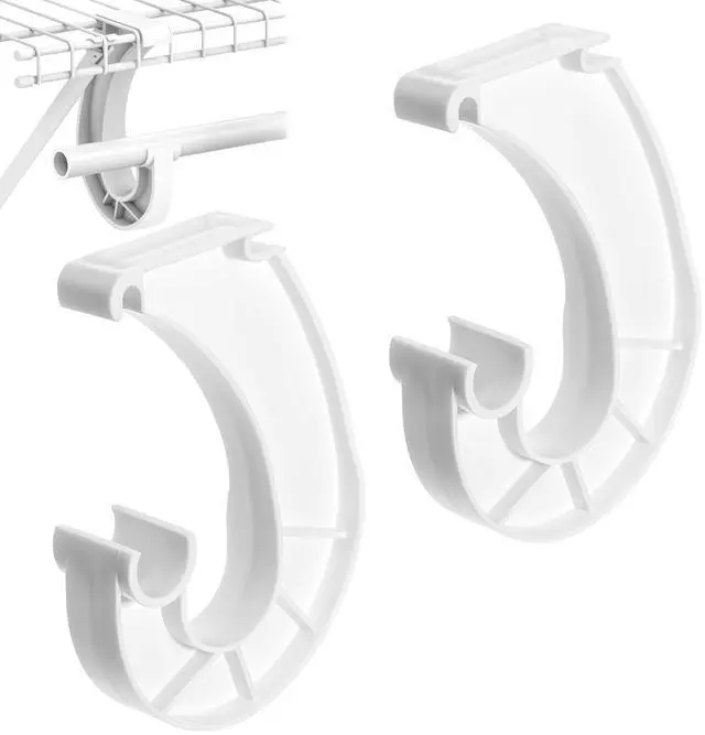 Main image of 2Pcs Hanging Closet Rod Support, 3/4 White Rod Holders Sturdy J-Shaped Closet Support Wardrobe Clothes Shelf Rods Bracket for Hanging Clothes Cabinets Storage Curtain