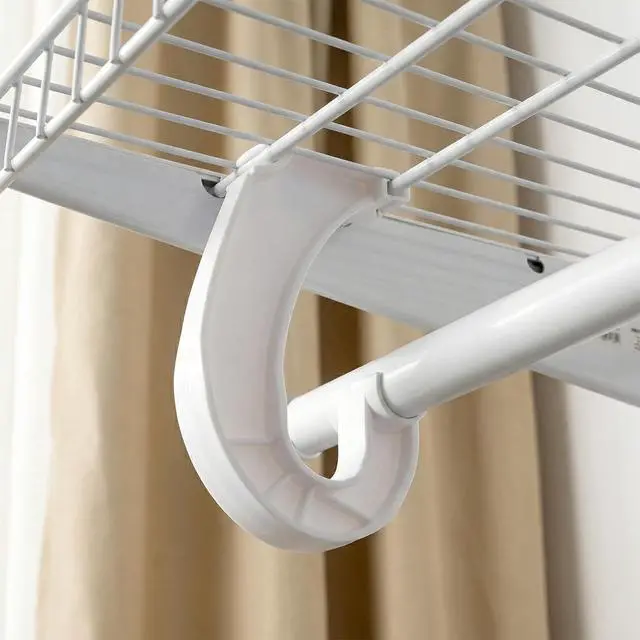 Alt view image 5 of 7 - 2Pcs Hanging Closet Rod Support, 3/4 White Rod Holders Sturdy J-Shaped Closet Support Wardrobe Clothes Shelf Rods Bracket for Hanging Clothes Cabinets Storage Curtain