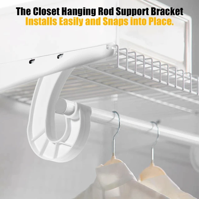 Alt view image 6 of 7 - 2Pcs Hanging Closet Rod Support, 3/4 White Rod Holders Sturdy J-Shaped Closet Support Wardrobe Clothes Shelf Rods Bracket for Hanging Clothes Cabinets Storage Curtain