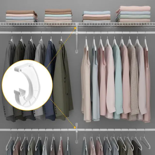 Alt view image 7 of 7 - 2Pcs Hanging Closet Rod Support, 3/4 White Rod Holders Sturdy J-Shaped Closet Support Wardrobe Clothes Shelf Rods Bracket for Hanging Clothes Cabinets Storage Curtain