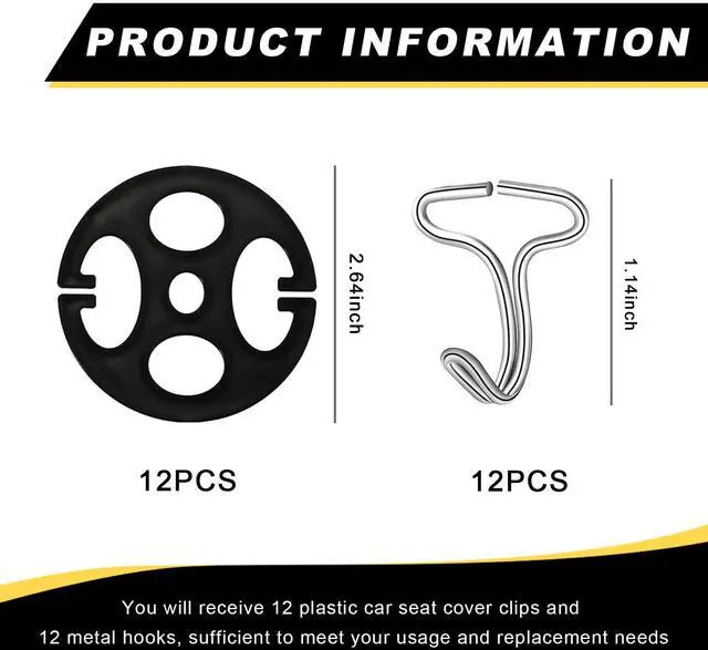 Alt view image 2 of 6 - 24PCS Car Seat Cover Plum Plate Metal Hooks, Vehicle Card Fixed Fastener Includes 12 Plastic Car Seat Cover Chucks & 12 Metal Hooks, Auto Seat Covers Locking Clip Replacement (Black)