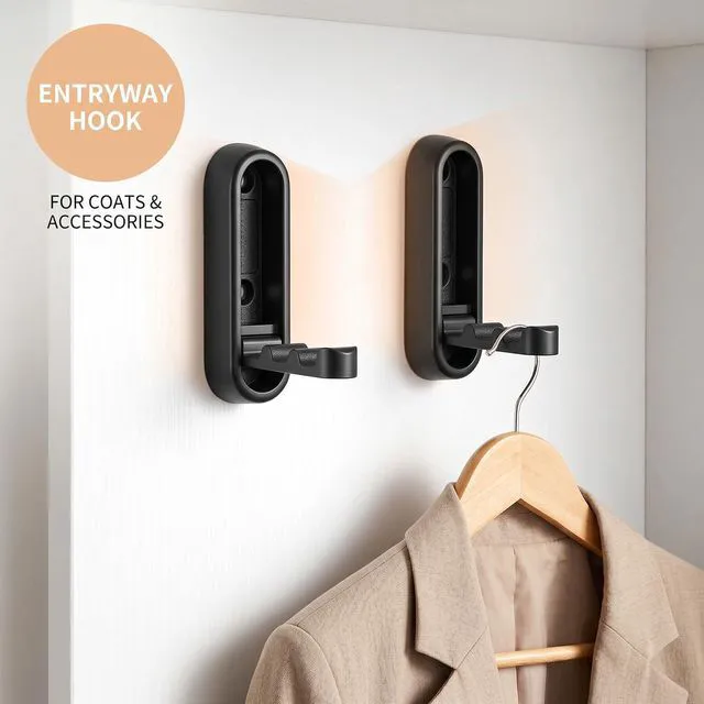 Alt view image 4 of 6 - 2 Pcs Folding Wall Hooks,40 Lbs Heavy Duty Foldable Wall Hooks,Folding Coat Hooks,Folding Hooks,Space Saving Folding Wall Hanger for Bathroom Bedroom Entryway Closet,Includes Screws(Black)