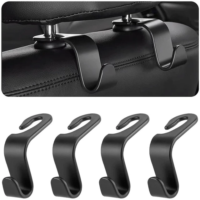 Main image of 4PCS Car Back Seat Headrest Hooks, Storage Hanger, Black | 4.1x1.2 Inch, Universal fit, most cars/SUVs/trucks, plastic body, open clip, hidden mount, interior accessories