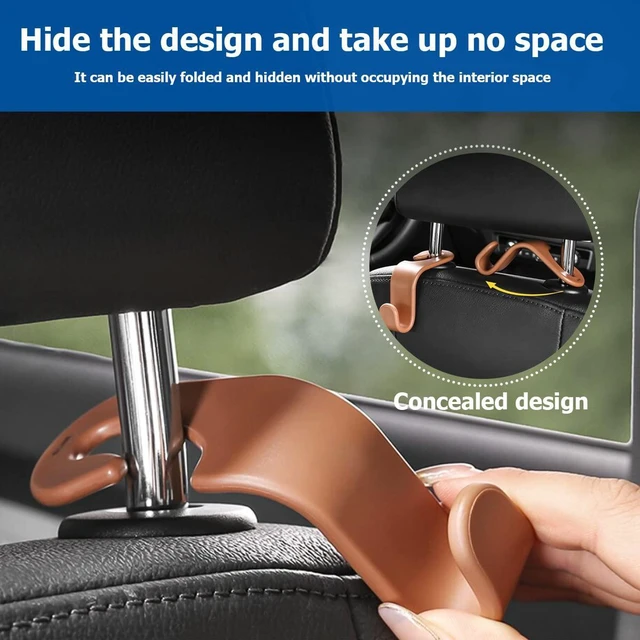 Alt view image 4 of 7 - 4PCS Car Back Seat Headrest Hooks, Storage Hanger, Black | 4.1x1.2 Inch, Universal fit, most cars/SUVs/trucks, plastic body, open clip, hidden mount, interior accessories
