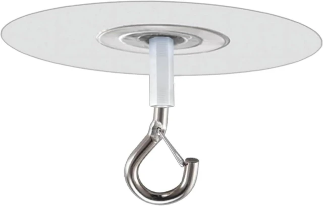 Main image of Adhesive Ceiling Hook - Weight-Bearing Stick-On Ceiling Hook, Sticky | Drill Free Hanging Hook with Safety Clasp, Water Resistant for Plants Chimes Storage