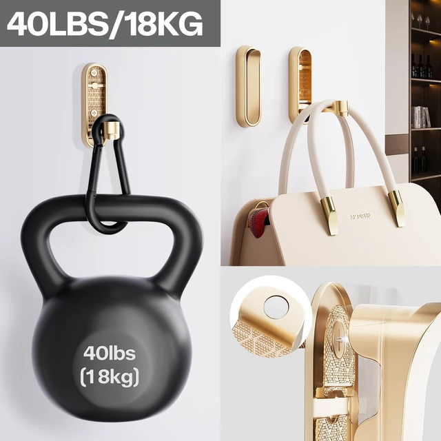 Alt view image 4 of 7 - Folding Coat Hooks, Heavy Duty Foldable Wall Hooks for Hanging Coats Made of Aluminum Alloy, Towels, Hats, Robes, Bags, Keys for Bathroom, Kitchen, Bedroom, Door (2, Gold)