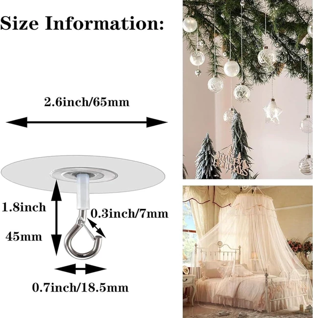 Alt view image 2 of 7 - Adhesive Ceiling Hook - Weight-Bearing Stick-On Ceiling Hook, Sticky | Drill Free Hanging Hook with Safety Clasp, Water Resistant for Plants Chimes Storage
