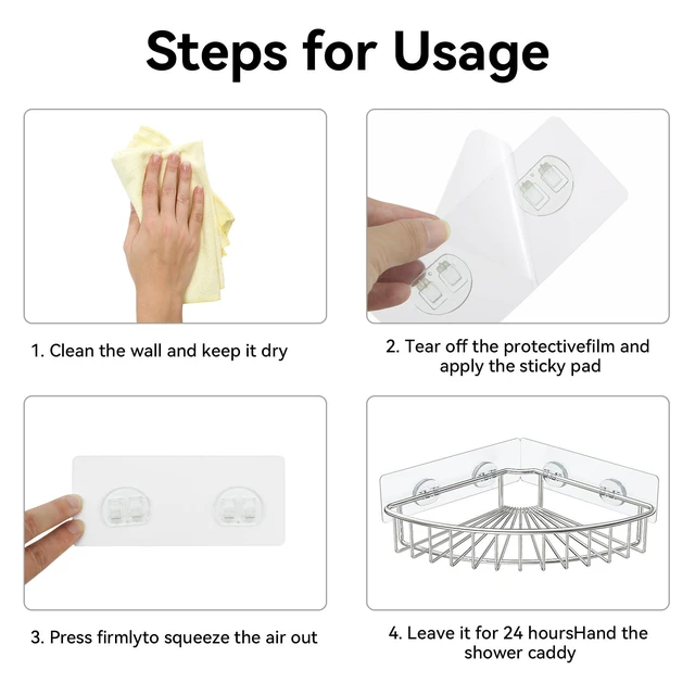 Alt view image 4 of 7 - Shower Caddy Adhesive Hooks Replacement for Bathroom, No Drilling | 6 Pack, Strong Adhesive Hooks, for Bathroom Storage Shelves & Kitchen Racks Rack, Waterproof