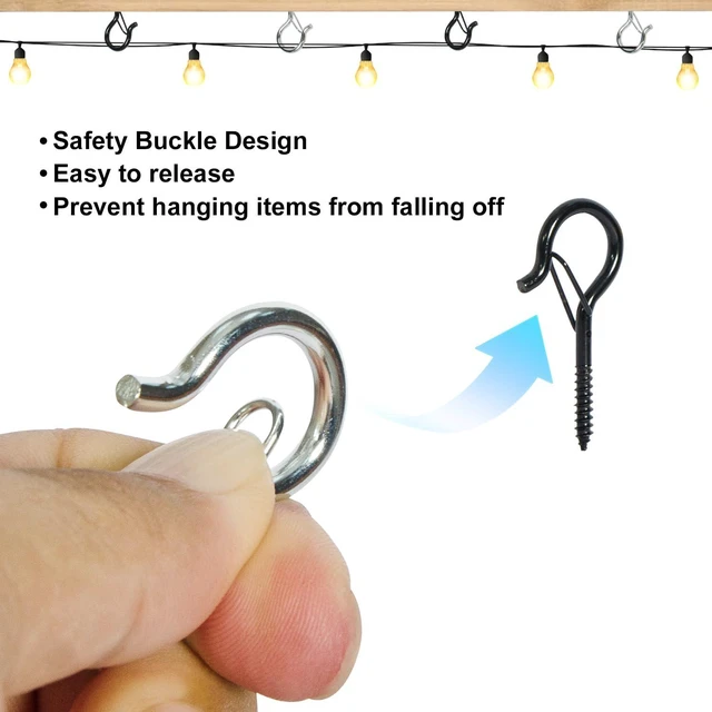 Alt view image 3 of 7 - 5-Pack Heavy Duty 2.08-Inch SilverScrew Hooks - Rustproof Metal with Safety Lock, 30LB CapacityIncludes Storage Case & Plastic Caps (5, Silver)