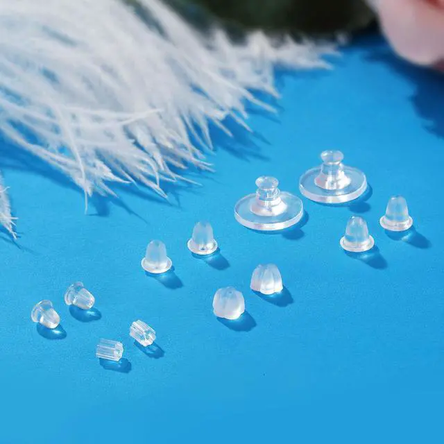 Alt view image 3 of 7 - 6 Styles Silicone Earring Backs, 600 Clear Soft Hypoallergenic Plastic Rubber Earring Backs Clutch Stoppers Kits for Fish Hook Hoops