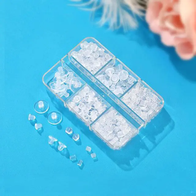 Alt view image 4 of 7 - 6 Styles Silicone Earring Backs, 600 Clear Soft Hypoallergenic Plastic Rubber Earring Backs Clutch Stoppers Kits for Fish Hook Hoops