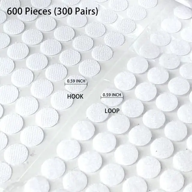 Alt view image 3 of 7 - Self Adhesive Dots,600pcs(300 Pairs) 0.59" Diameter Strong Sticky Round Nylon Dots, Hook and Loop Dots with Adhesive,for Classroom, Office, Home