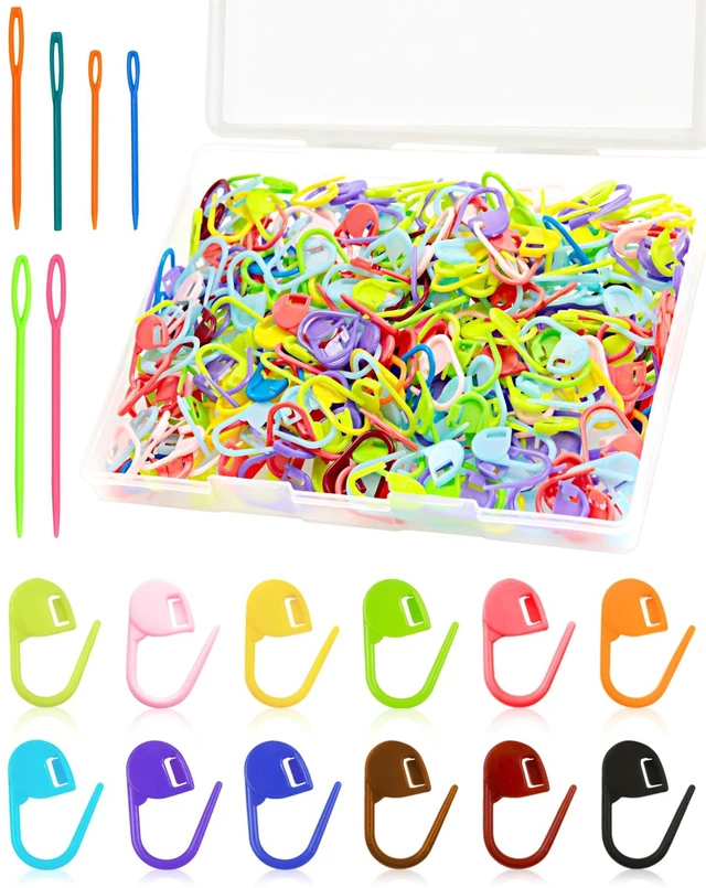 Main image of 300pcs Stitch Markers for Crocheting & 6pcs Blunt Sewing Needles | Mix Random Color Knitting Markers;Reusable Bulk Plastic Crochet Hook Clip for Knitting,Weaving,Crocheting,Art,Craft Projects