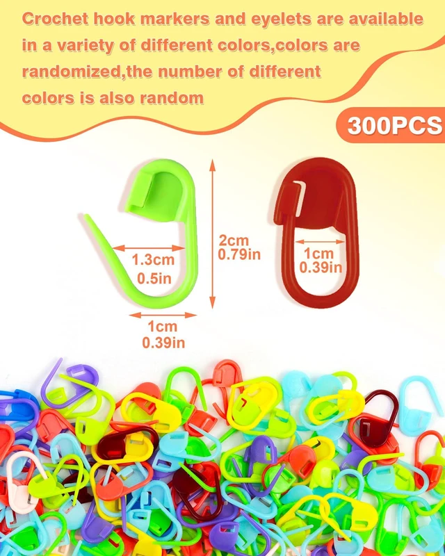 Alt view image 2 of 6 - 300pcs Stitch Markers for Crocheting & 6pcs Blunt Sewing Needles | Mix Random Color Knitting Markers;Reusable Bulk Plastic Crochet Hook Clip for Knitting,Weaving,Crocheting,Art,Craft Projects