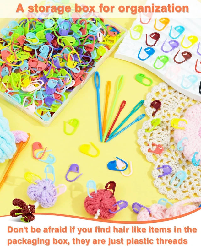 Alt view image 5 of 6 - 300pcs Stitch Markers for Crocheting & 6pcs Blunt Sewing Needles | Mix Random Color Knitting Markers;Reusable Bulk Plastic Crochet Hook Clip for Knitting,Weaving,Crocheting,Art,Craft Projects