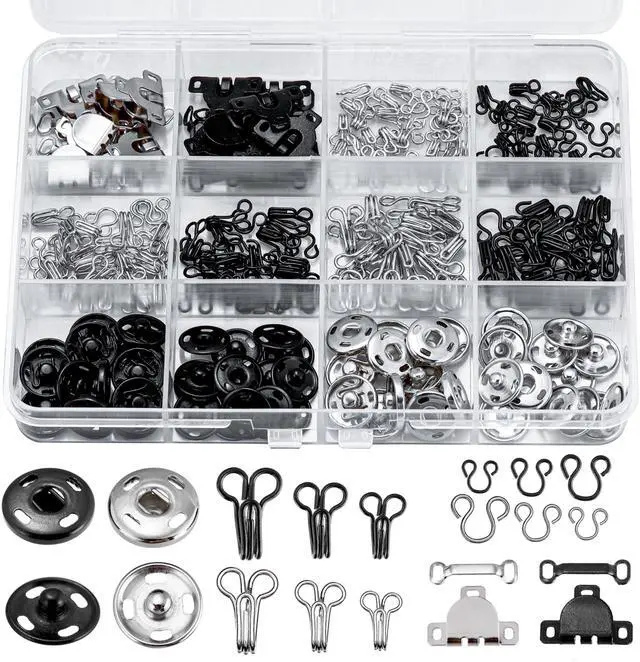 Main image of 180PCS Hook and Eye Sewing Kit with Garment Buttons, Hook and Eye Closures, Fabric Snap Buttons, Garment Snap Buttons for Skirts Pants Dresses, Clothing and DIY Crafts