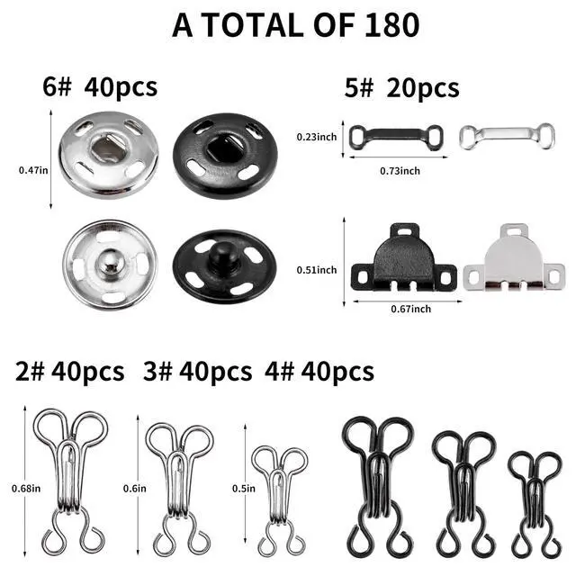 Alt view image 2 of 7 - 180PCS Hook and Eye Sewing Kit with Garment Buttons, Hook and Eye Closures, Fabric Snap Buttons, Garment Snap Buttons for Skirts Pants Dresses, Clothing and DIY Crafts