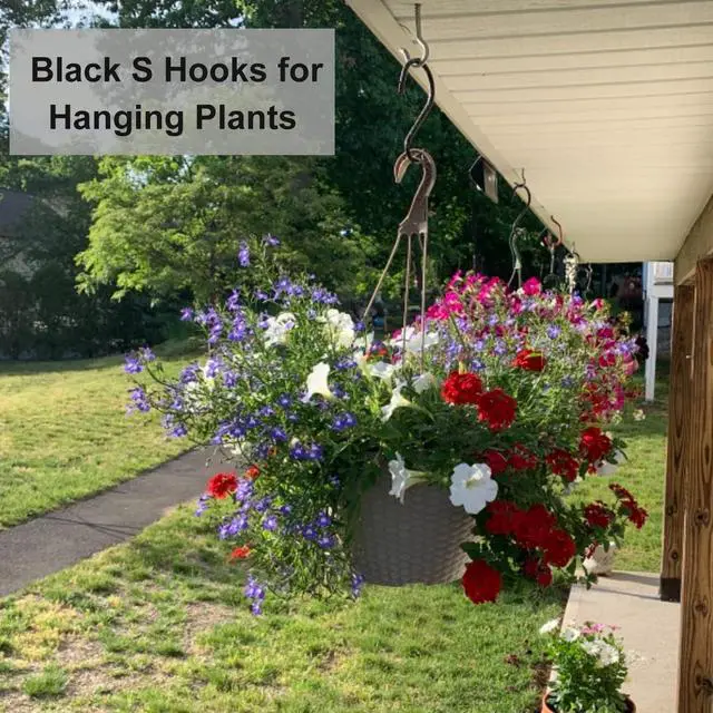 Alt view image 2 of 7 - 6 Inch S Hooks 4-Pack Large Closet S Hooks for Hanging Plants, Jeans, Pans, Black, Vinyl Coated Steel Metal Rubber