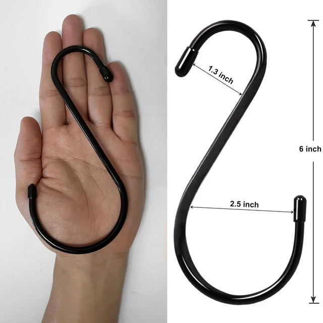 Alt view image 5 of 7 - 6 Inch S Hooks 4-Pack Large Closet S Hooks for Hanging Plants, Jeans, Pans, Black, Vinyl Coated Steel Metal Rubber