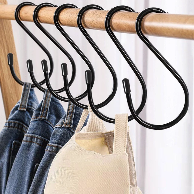 Alt view image 3 of 7 - 6 Inch S Hooks 4-Pack Large Closet S Hooks for Hanging Plants, Jeans, Pans, Black, Vinyl Coated Steel Metal Rubber