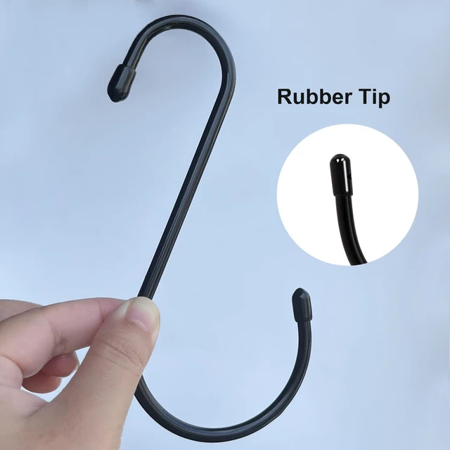 Alt view image 4 of 7 - 6 Inch S Hooks 4-Pack Large Closet S Hooks for Hanging Plants, Jeans, Pans, Black, Vinyl Coated Steel Metal Rubber