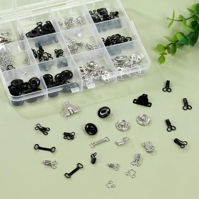 Alt view image 5 of 7 - 180PCS Hook and Eye Sewing Kit with Garment Buttons, Hook and Eye Closures, Fabric Snap Buttons, Garment Snap Buttons for Skirts Pants Dresses, Clothing and DIY Crafts