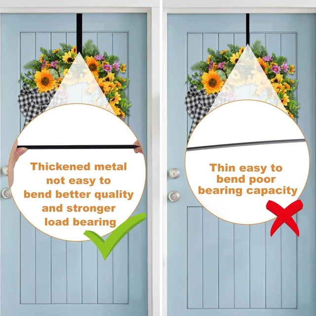 Alt view image 4 of 7 - 2 Pack 14' Wreath Hangers for Front Door, Wreath Hanger 40lb Load-Bearing, Metal Wreath Hanger for Welcome Sign, Door Decorations (Black)