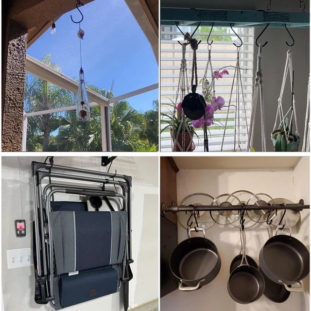 Alt view image 6 of 7 - 6 Inch S Hooks 4-Pack Large Closet S Hooks for Hanging Plants, Jeans, Pans, Black, Vinyl Coated Steel Metal Rubber