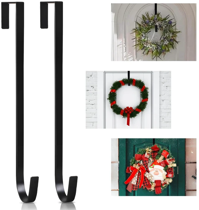 Main image of 2 Pack 14' Wreath Hangers for Front Door, Wreath Hanger 40lb Load-Bearing, Metal Wreath Hanger for Welcome Sign, Door Decorations (Black)
