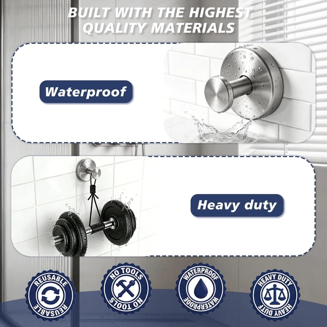 Alt view image 3 of 7 - Suction Cup Towel Hooks for Bathroom Glass Mirror, Brushed Nickel | Premium Stainless Steel | Damage-Free Twist Lock Adhesion | Rustproof Wall Hangers for Mirrors, Tiles & Windows