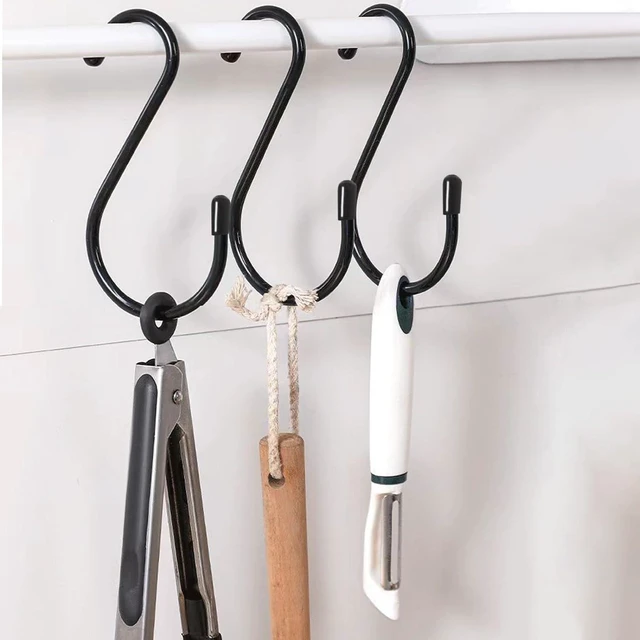Alt view image 7 of 7 - 6 Inch S Hooks 4-Pack Large Closet S Hooks for Hanging Plants, Jeans, Pans, Black, Vinyl Coated Steel Metal Rubber
