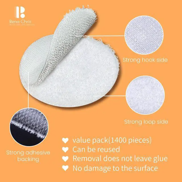 Alt view image 3 of 7 - Self Adhesive Dots, 0.59" Hook and Loop Circles, 1000 Pcs Round Fasteners with Strong Adhesive Backing, Waterproof Nylon for Classroom, Office & Home (White)
