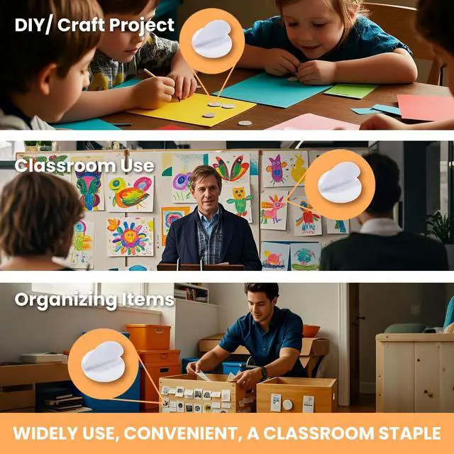 Alt view image 5 of 7 - Self Adhesive Dots, 0.59" Hook and Loop Circles, 1000 Pcs Round Fasteners with Strong Adhesive Backing, Waterproof Nylon for Classroom, Office & Home (White)