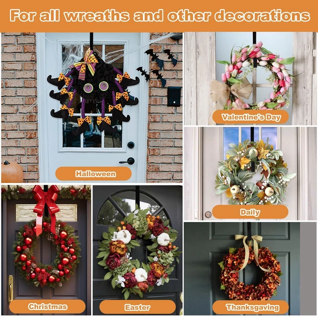 Alt view image 5 of 7 - 2 Pack 14' Wreath Hangers for Front Door, Wreath Hanger 40lb Load-Bearing, Metal Wreath Hanger for Welcome Sign, Door Decorations (Black)