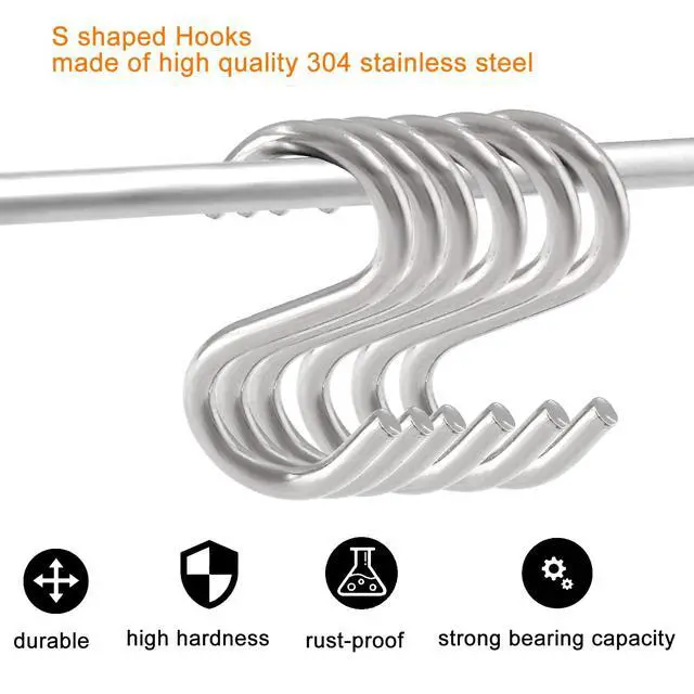 Alt view image 3 of 5 - 304 Stainless Steel S Hooks 4mm Wire 12 Pack Silver | One-Piece Solid Build, Smooth Burr-Free Finish, 50mm Length, Strong Load Capacity, For Kitchen Bath Closet