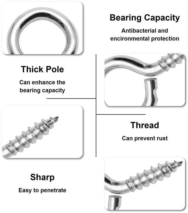 Alt view image 3 of 7 - Eye Hooks Screw, 3/4 Inch, 100pcs | #1 x 3/4 Inch Eyes Screws, Small Metal Screw Hooks