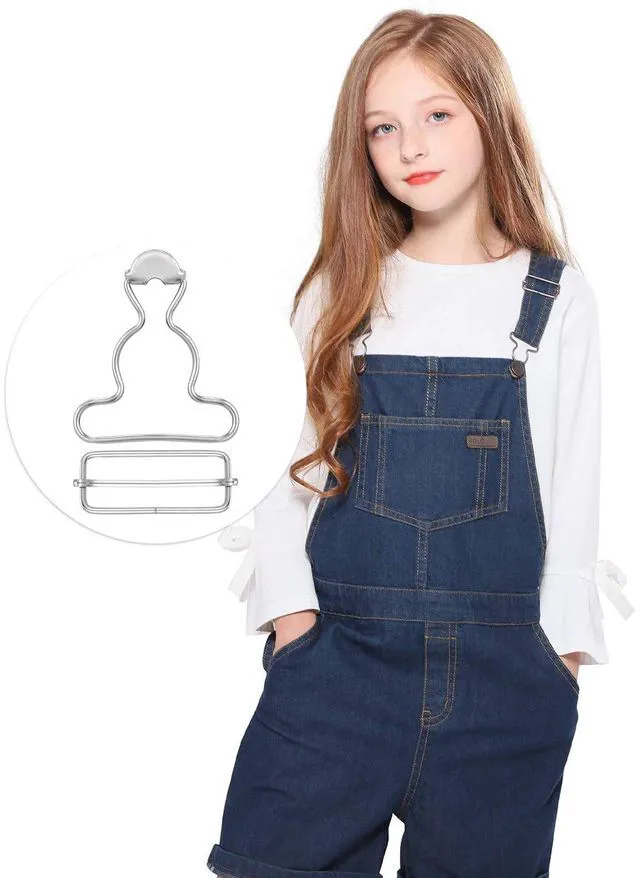 Alt view image 4 of 7 - 2Pairs Overall Buckles Replacement, Metal No Sew-Overall Clasp Replacement, Adjustable Dungaree Suspender Clips with Rectangle Buckle, Silver-Overall Hooks Overall Buckles for Jeans Straps Hardware