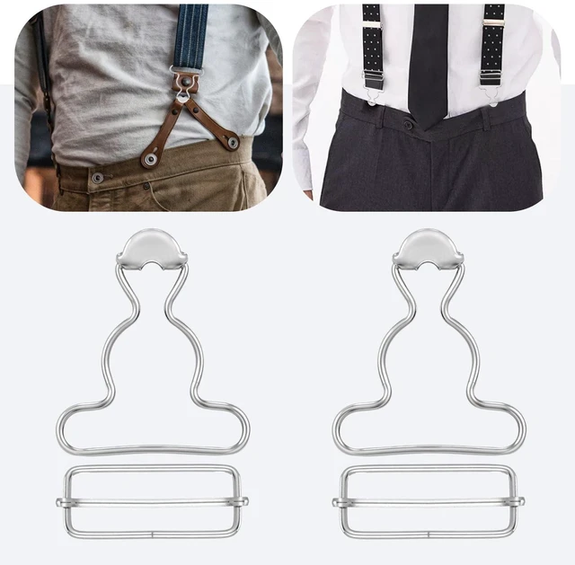 Alt view image 5 of 7 - 2Pairs Overall Buckles Replacement, Metal No Sew-Overall Clasp Replacement, Adjustable Dungaree Suspender Clips with Rectangle Buckle, Silver-Overall Hooks Overall Buckles for Jeans Straps Hardware