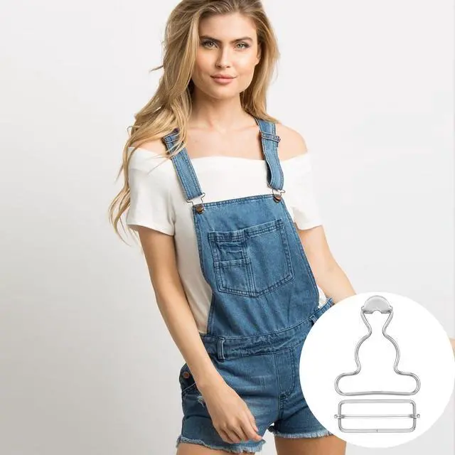 Alt view image 7 of 7 - 2Pairs Overall Buckles Replacement, Metal No Sew-Overall Clasp Replacement, Adjustable Dungaree Suspender Clips with Rectangle Buckle, Silver-Overall Hooks Overall Buckles for Jeans Straps Hardware