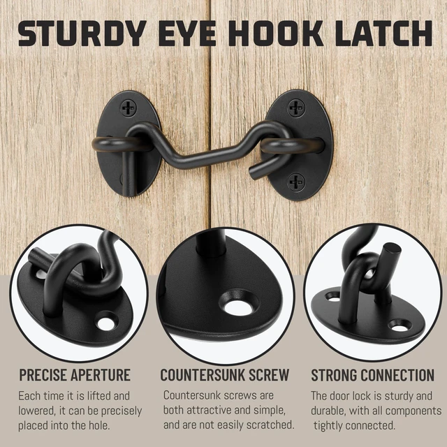 Alt view image 4 of 7 - 4" Hook and Eye Latch 1 Pack, Privacy Eye Hook Latch, Door Hook Lock, 1Pack | for Indoor Outdoor Slide/Barn/Shed/Door, Window, Fences Cabinet, Barn Door Latch
