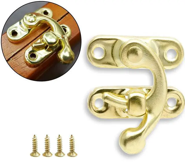 Main image of Antique Latch Hook, 10 Pcs, Gold | Antique Jewelry Box Latch, Antique Right Latch Hook, With Screws, For Wood Jewelry Box Toolbox Suitcase Case