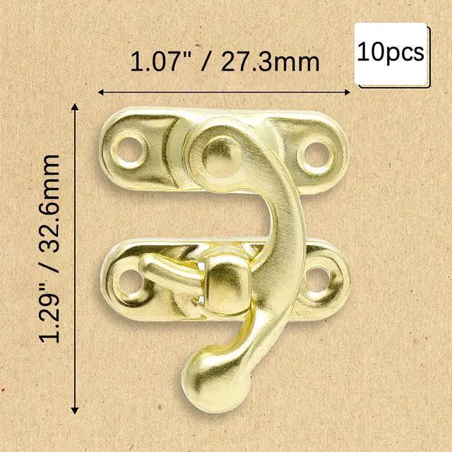 Alt view image 2 of 7 - Antique Latch Hook, 10 Pcs, Gold | Antique Jewelry Box Latch, Antique Right Latch Hook, With Screws, For Wood Jewelry Box Toolbox Suitcase Case