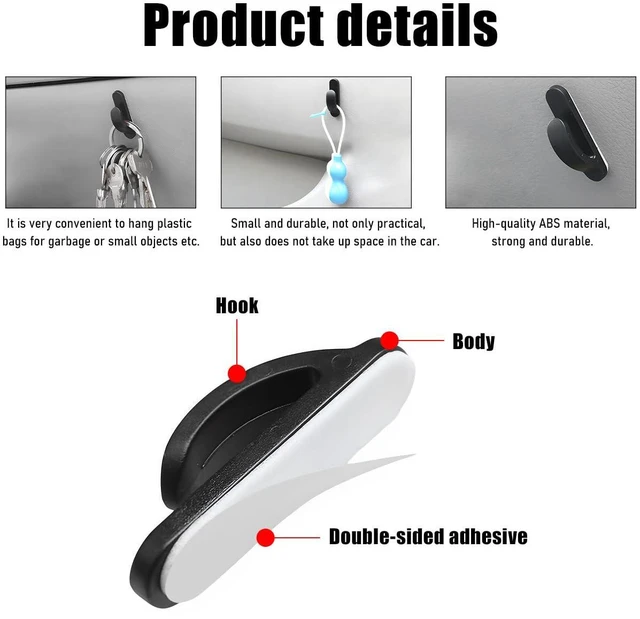 Alt view image 3 of 6 - 10 PCS Car Sticky Hooks, Multifunctional Vehicle Adhesive Hooks, Hanging Auto Storage Hooks for Key USB Cable Earphone Cable, Universal Interior Decor Car Accessories (10 PCS)