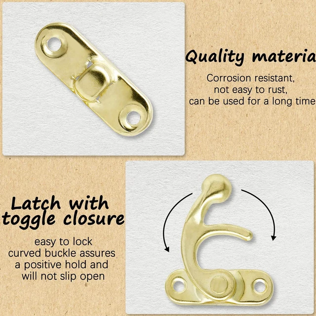 Alt view image 3 of 7 - Antique Latch Hook, 10 Pcs, Gold | Antique Jewelry Box Latch, Antique Right Latch Hook, With Screws, For Wood Jewelry Box Toolbox Suitcase Case