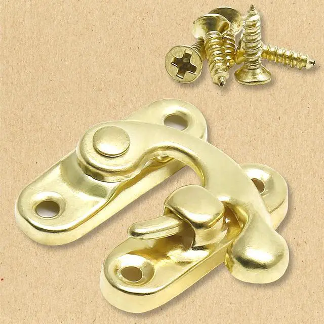 Alt view image 4 of 7 - Antique Latch Hook, 10 Pcs, Gold | Antique Jewelry Box Latch, Antique Right Latch Hook, With Screws, For Wood Jewelry Box Toolbox Suitcase Case