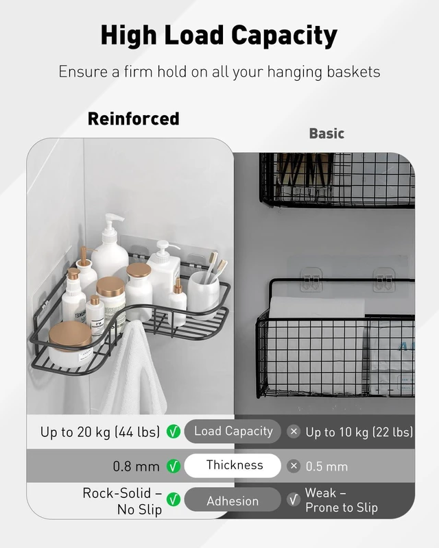 Alt view image 4 of 7 - 6Pcs Shower Caddy Adhesive Hooks,Strong Shower Hooks, Caddy Adhesive Replacement, Transparent Bathing Sticky Strips for Bathroom Storage Shelves, Kitchen Racks and Baskets