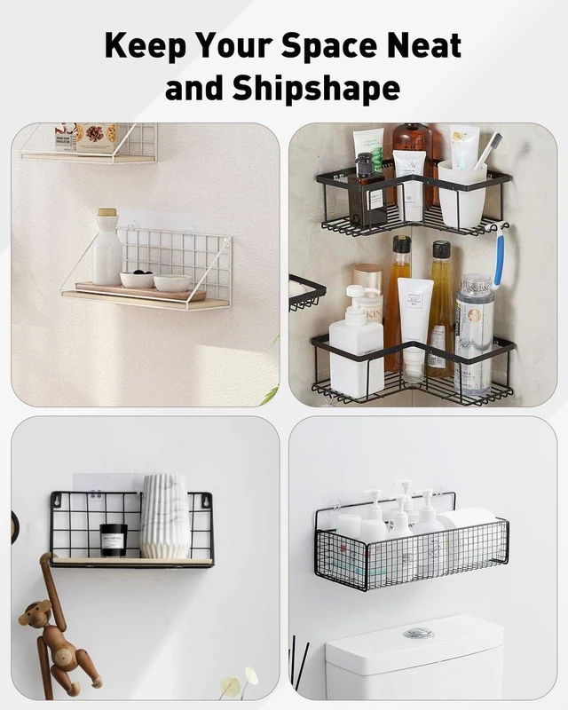 Alt view image 7 of 7 - 6Pcs Shower Caddy Adhesive Hooks,Strong Shower Hooks, Caddy Adhesive Replacement, Transparent Bathing Sticky Strips for Bathroom Storage Shelves, Kitchen Racks and Baskets