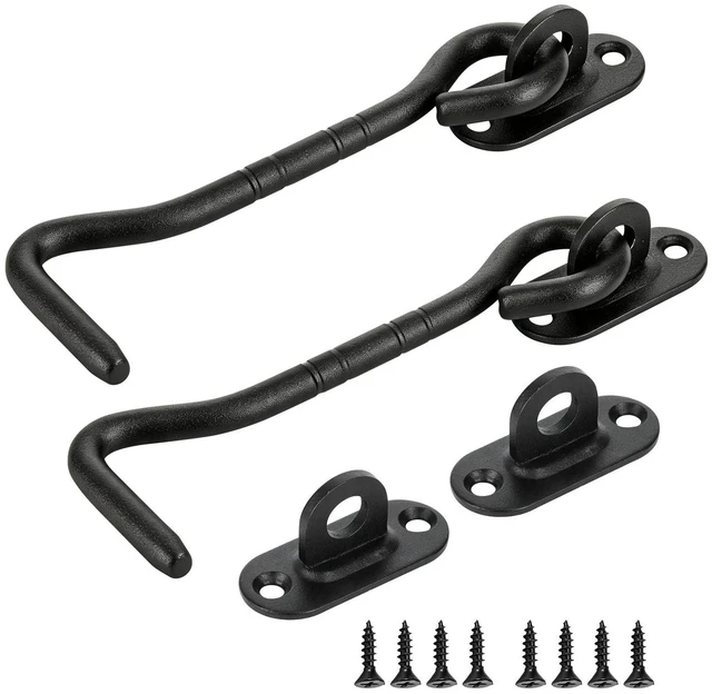 Main image of 2 Pack 4" Privacy Hook and Eye Latch, Stainless Steel Barn Door Lock | Upgraded Matte Black Gate Latch for Sliding Door, Outdoor Fence, Wooden Cabinet, Window, Anti-Slip Extended Hook Tip