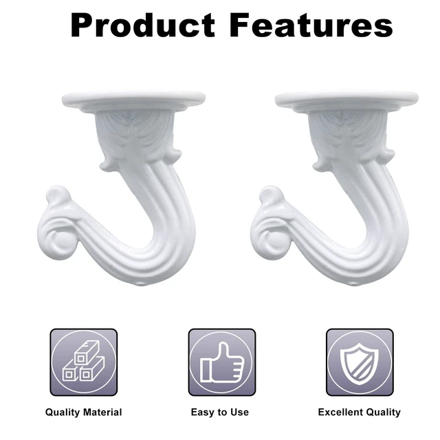 Alt view image 3 of 5 - 38mm/1.52" Ceiling Heavy Duty Hooks, White, 2 Sets | Indoor Outdoor, Swag Ceiling Hook Hardware, For Chandeliers/Wind Chimes/Ornament/Hanging Plants