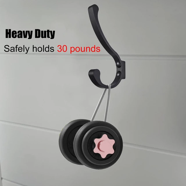 Alt view image 5 of 7 - Coat Hooks for Wall, Heavy Duty Large Wall Hooks for Hanging Wall Mounted Metal Robe Hooks Utility Hooks for Coat, Scarf, Bag, Towel, Key, Cap, Cup, Hat (Black, 2 Pack)